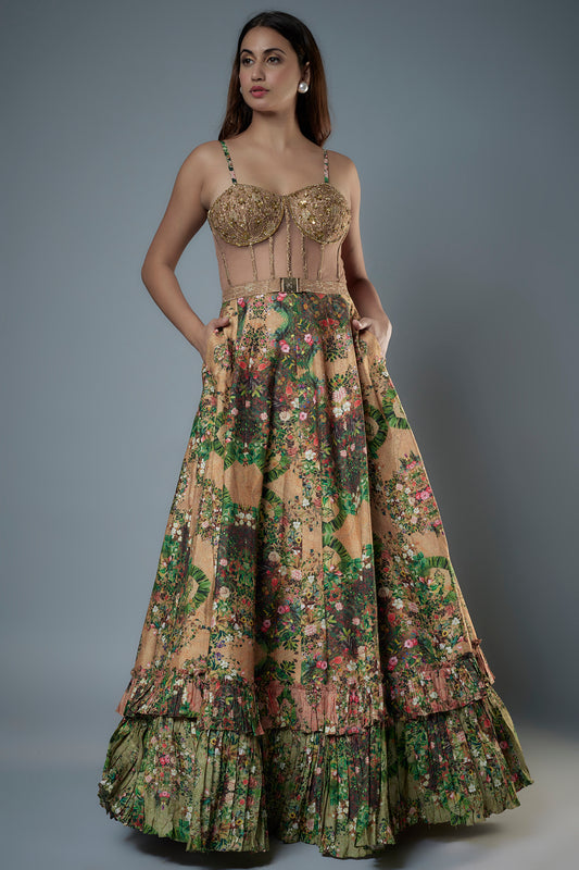 Botanical Embroidered Corset Gown