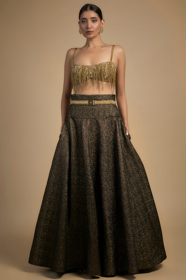 Antique Gold Lehenga with Chain Detailing Blouse