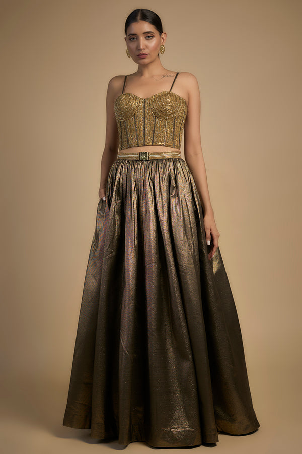 Antique Gold Lehenga with Corset Blouse