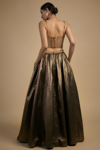 Antique Gold Lehenga with Corset Blouse