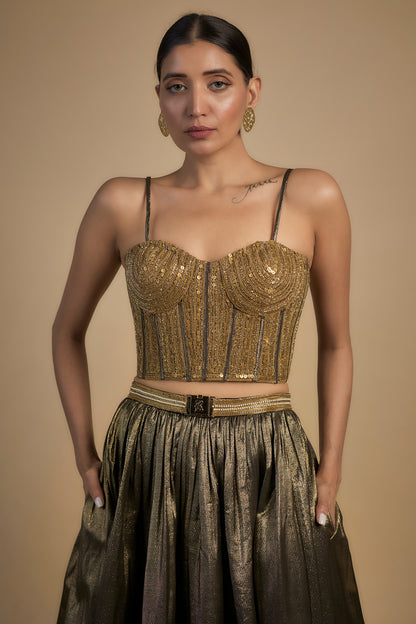 Antique Gold Lehenga with Corset Blouse