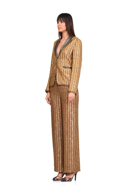 copper sequin blazer and trousers