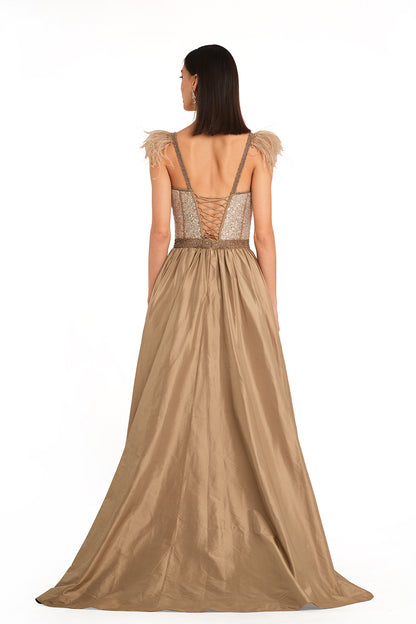 Beige embroidered gown