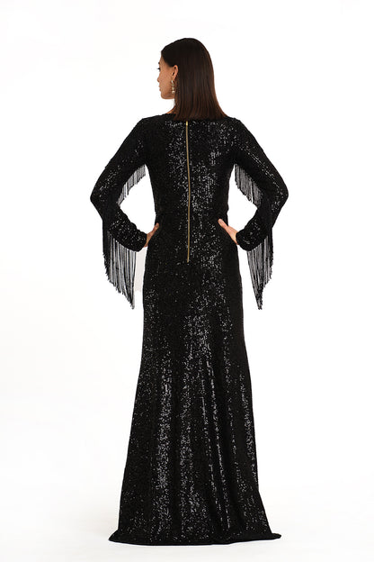 Sequin gown with tassles