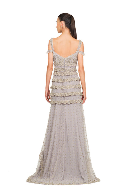straight fit gown with cord work embroidered