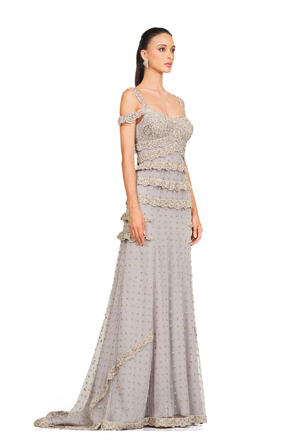 straight fit gown with cord work embroidered