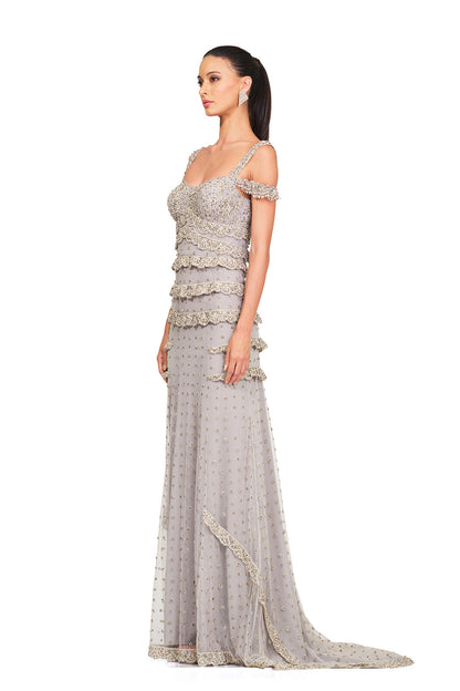 straight fit gown with cord work embroidered
