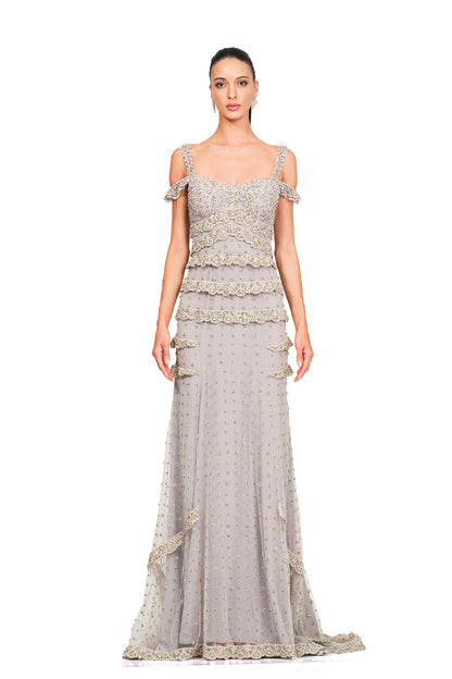 straight fit gown with cord work embroidered