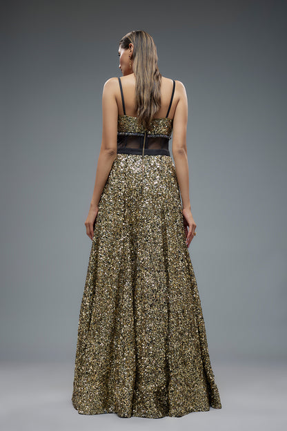 antique gold net sequins embellished gown
