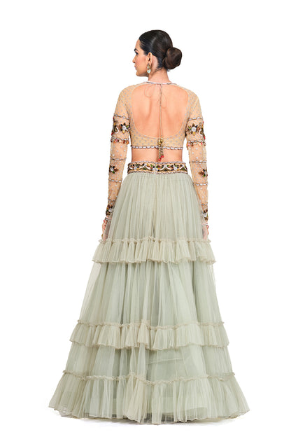 Hand Embroidered Blouse With Tulle Skirt