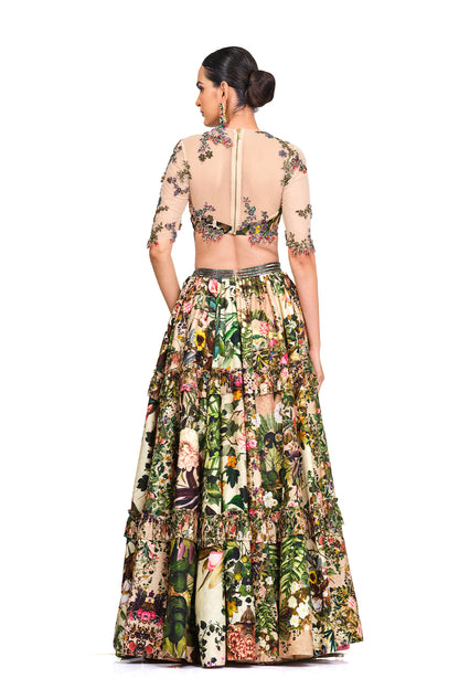 Sheer Net Embroidered Blouse with Lehenga