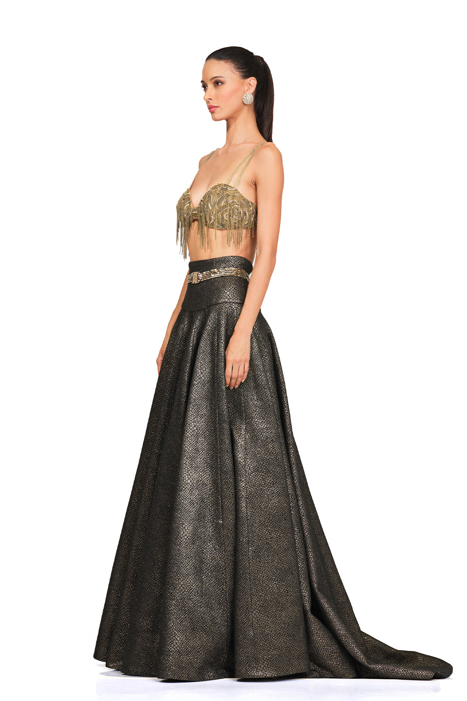 Embroidered Bustire with high waisted skirt