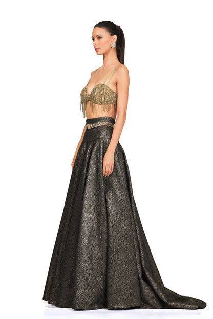 Embroidered Bustire with high waisted skirt