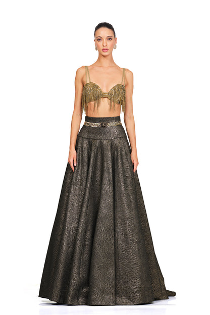 Embroidered Bustire with high waisted skirt