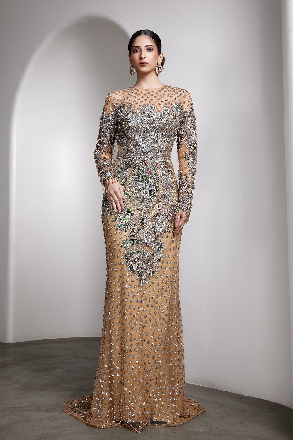 Nude Embroidered Gown