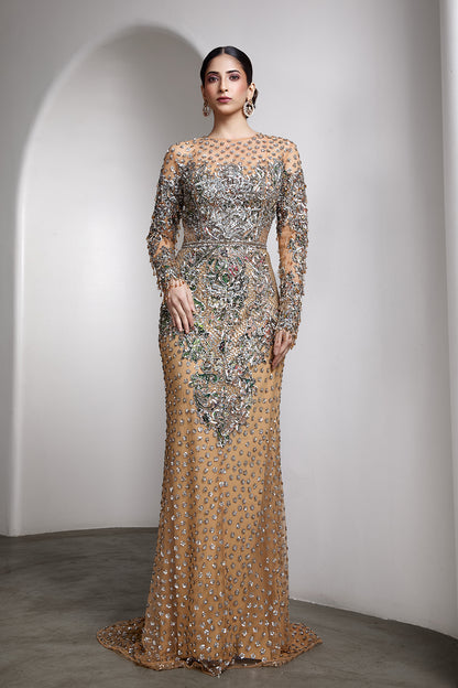 Nude Embroidered Gown