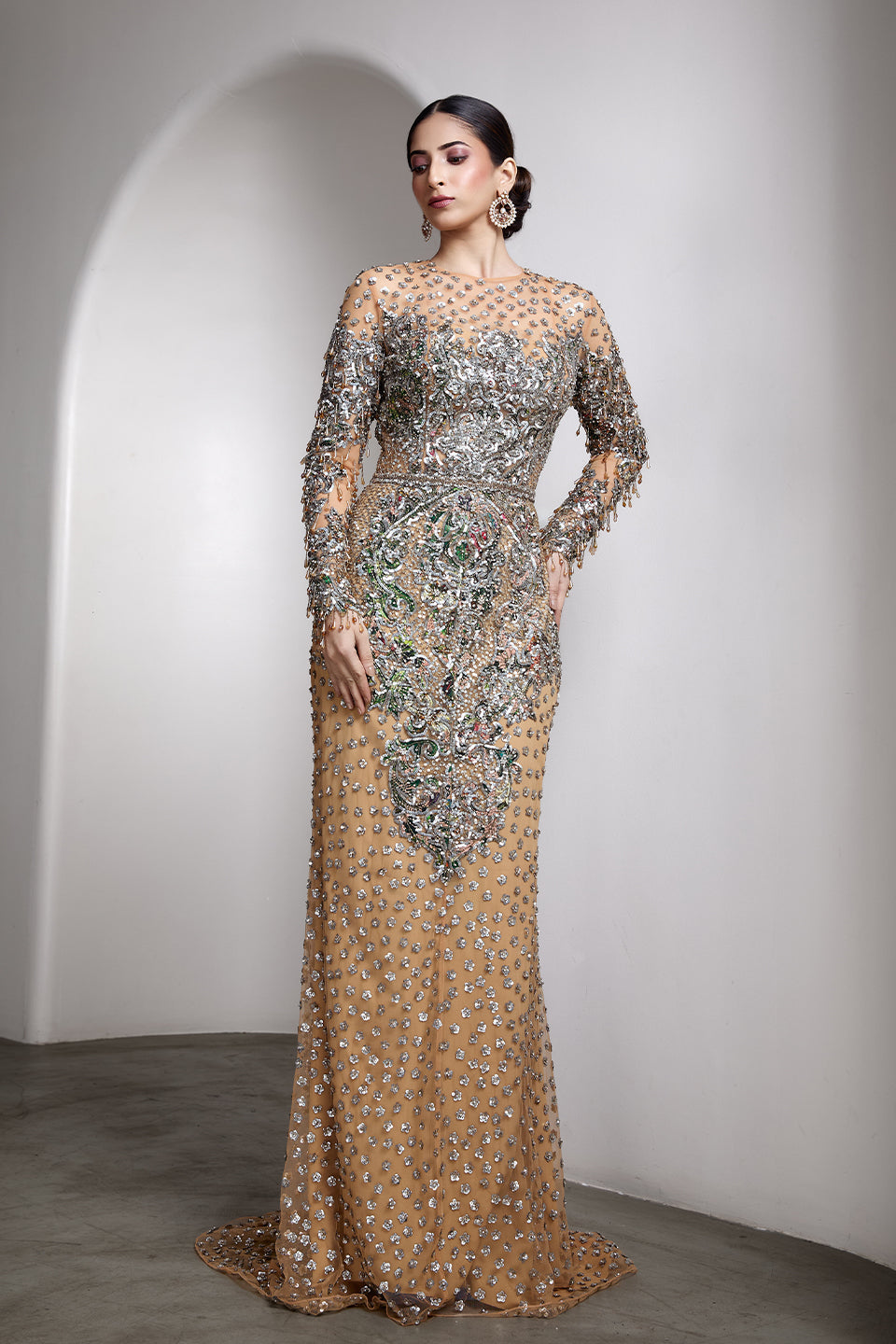 Nude Embroidered Gown