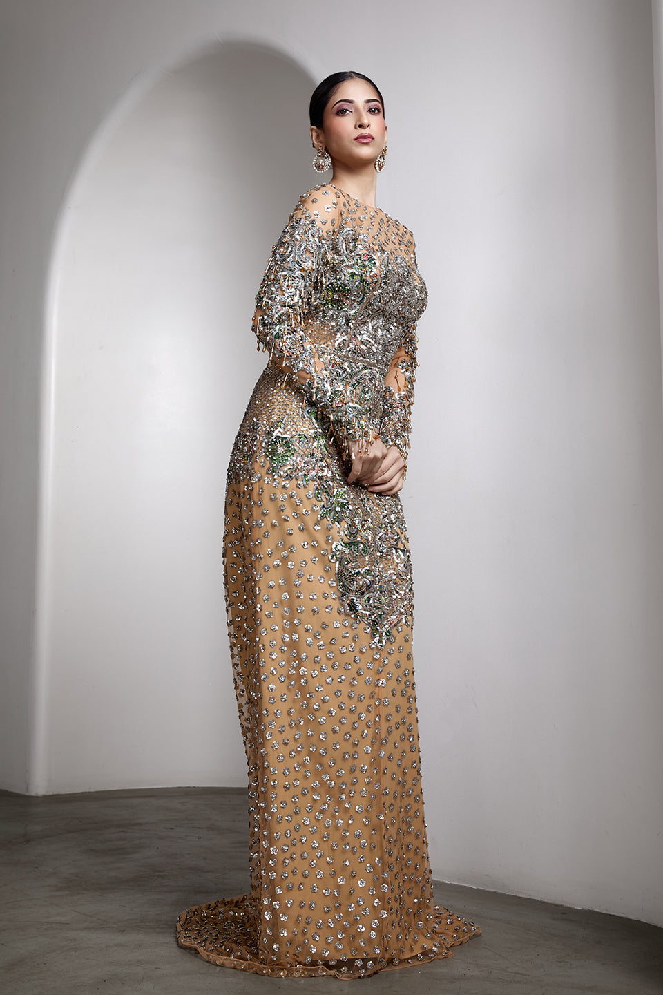 Nude Embroidered Gown
