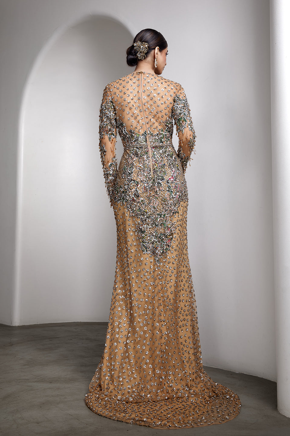 Nude Embroidered Gown