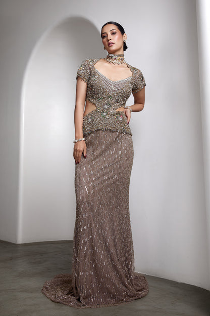 Nude sequin embellished gown