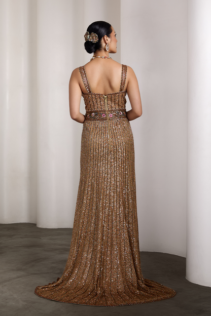 Gold sequin embroidered gown