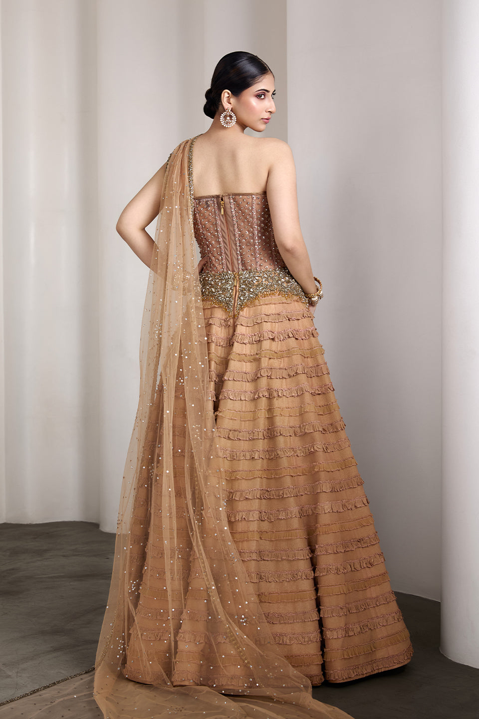 Nude ruffle lehenga set