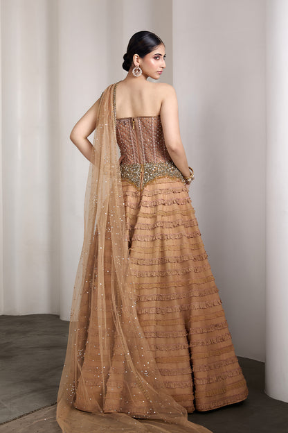 Nude ruffle lehenga set