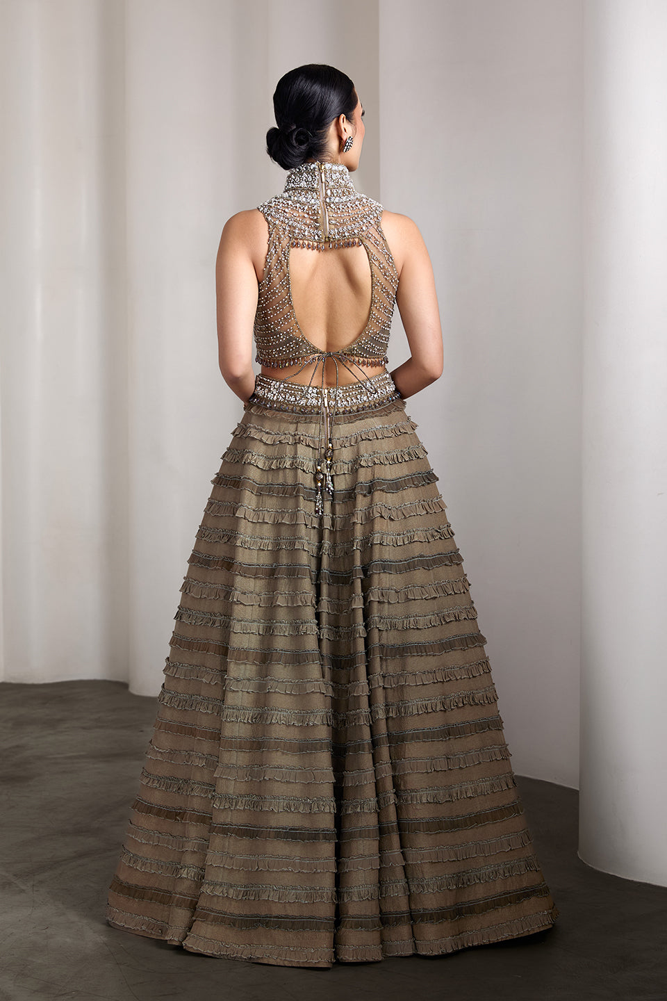 Olive ruffle lehenga set
