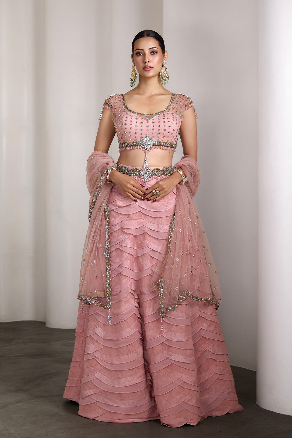 Pink ruffle lehenga set