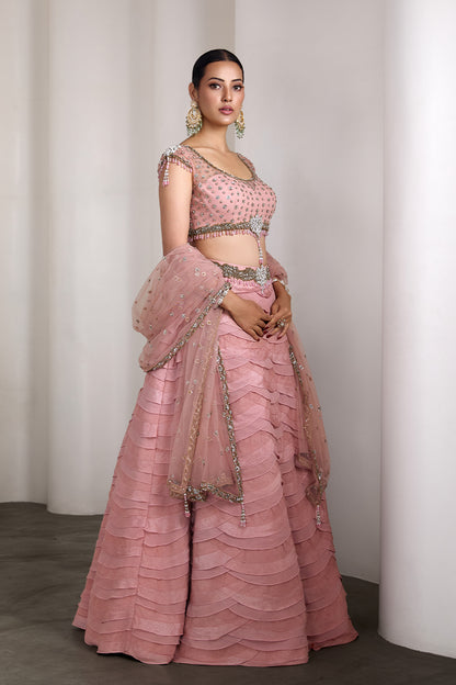 Pink ruffle lehenga set