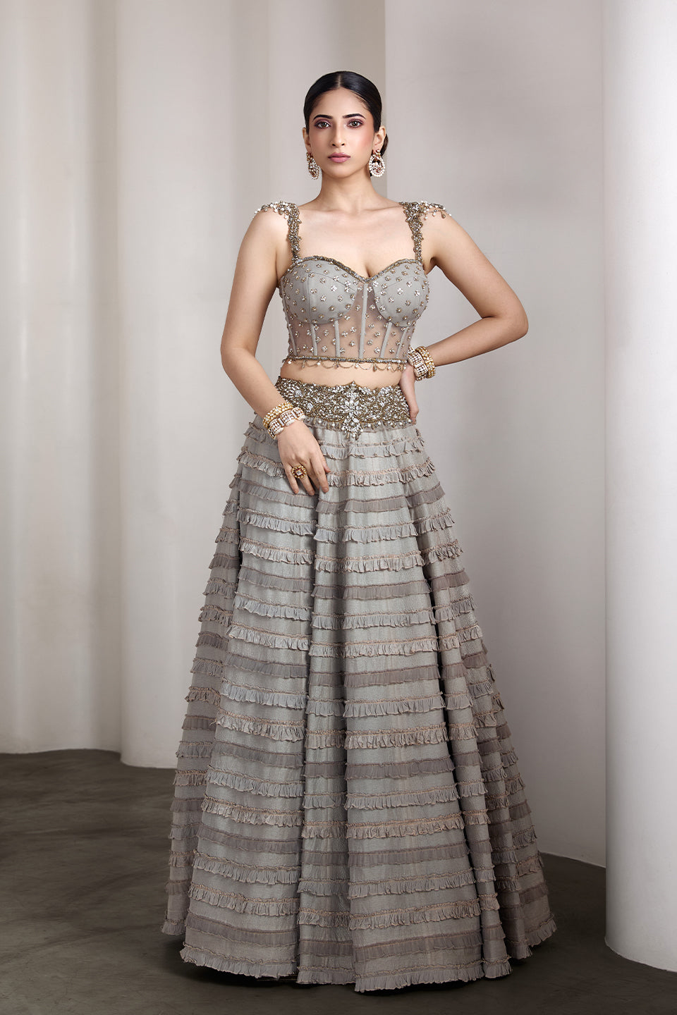 Grey ruffle lehenga set