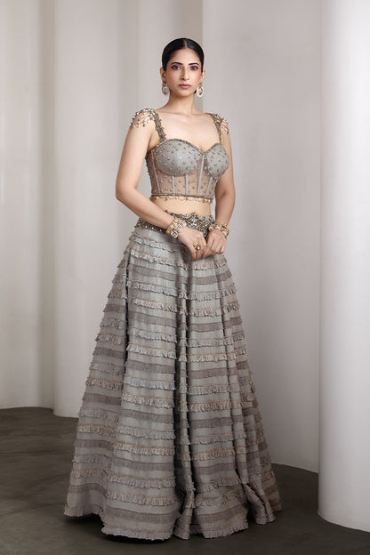 Grey ruffle lehenga set