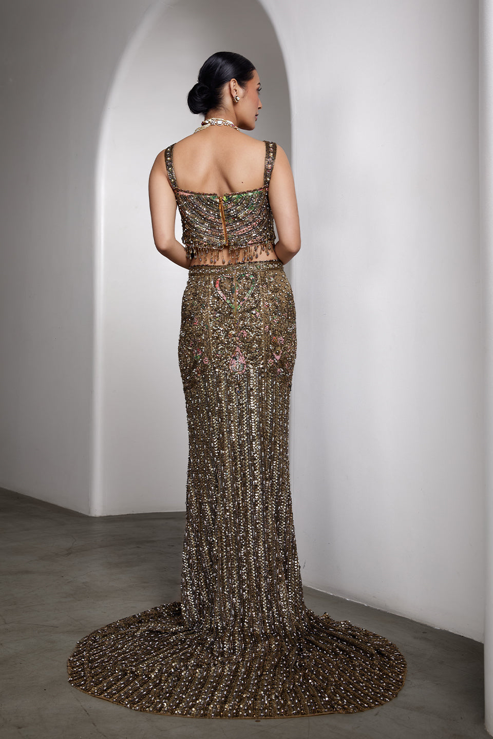 Green fish cut lehenga set