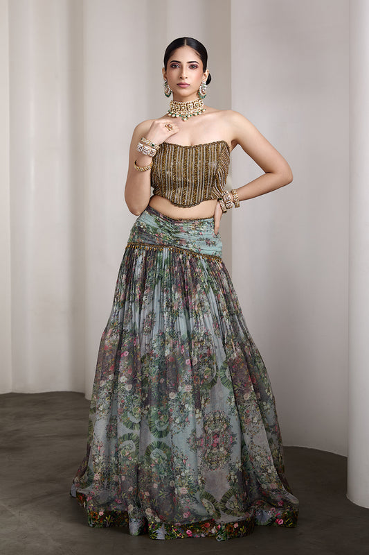 Paisley blue lehenga set
