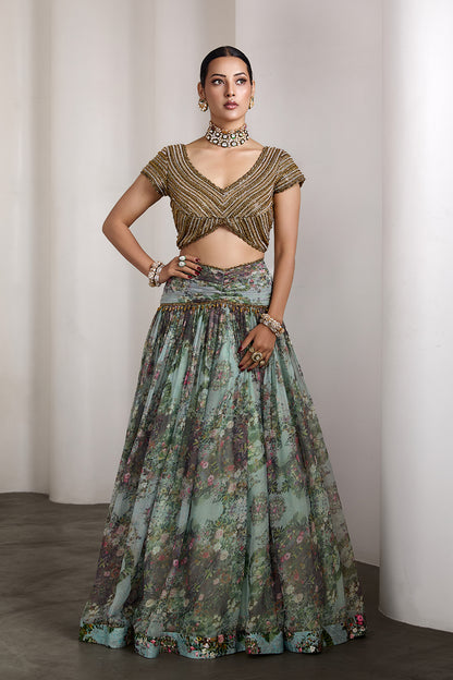 Paisley ice blue lehenga set