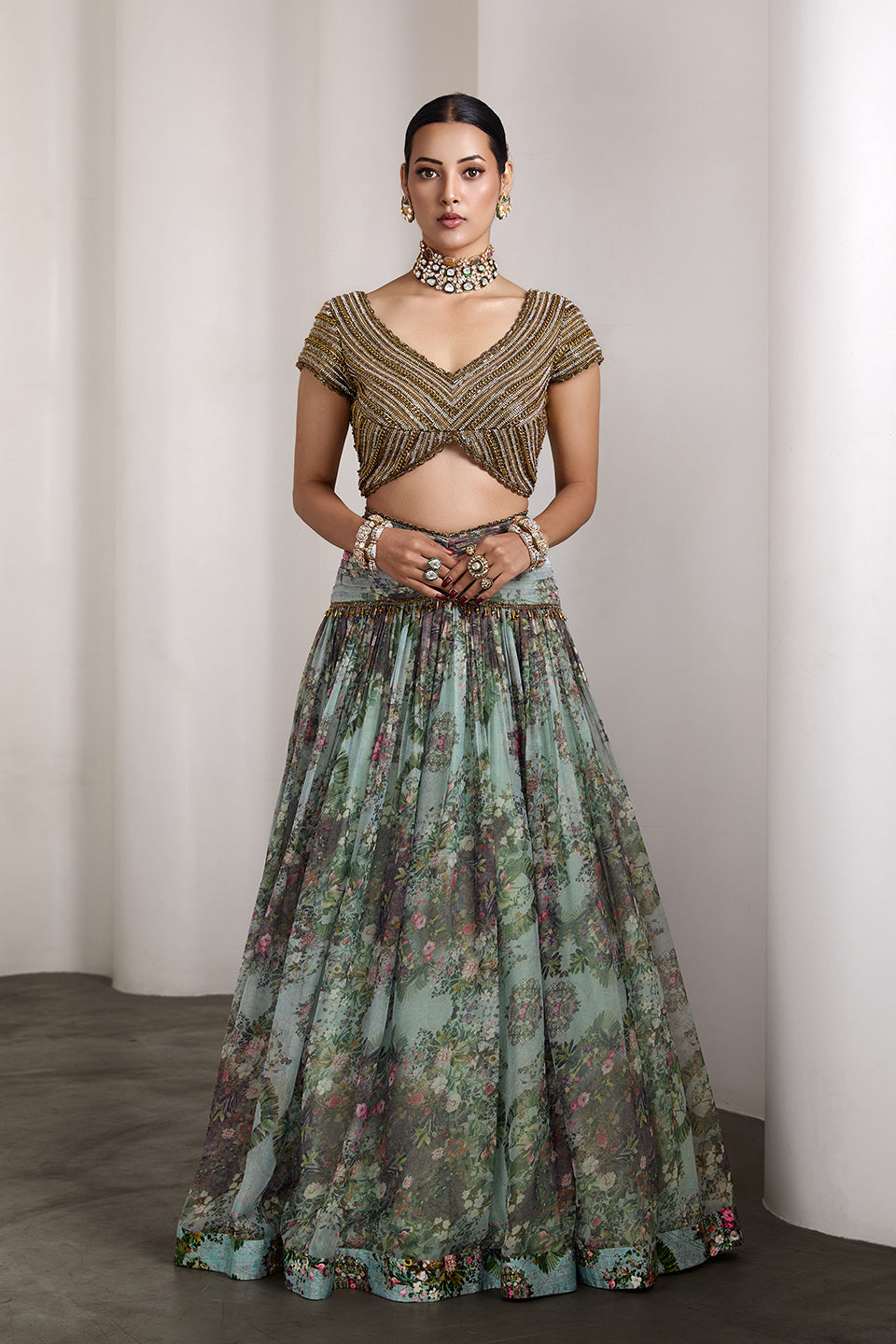 Paisley ice blue lehenga set