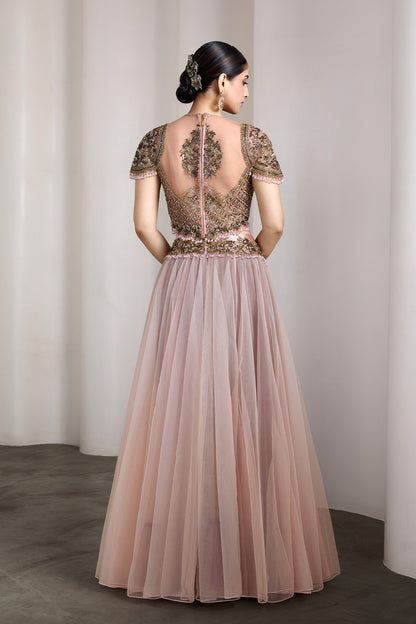 Pink sheer bodice gown