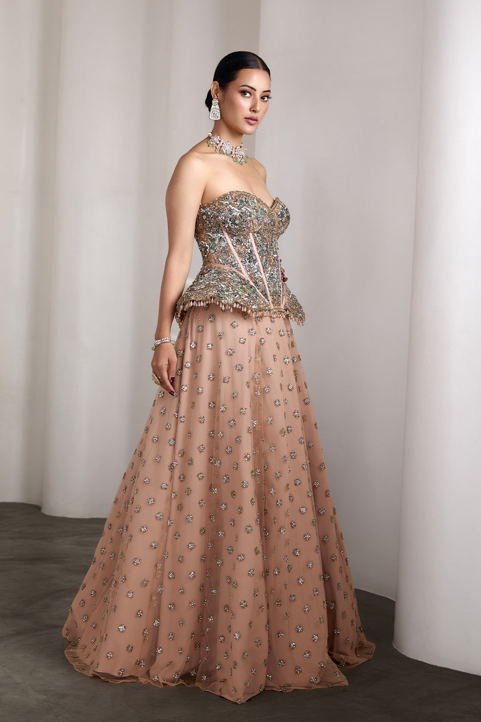 Pink corset fit lehenga set