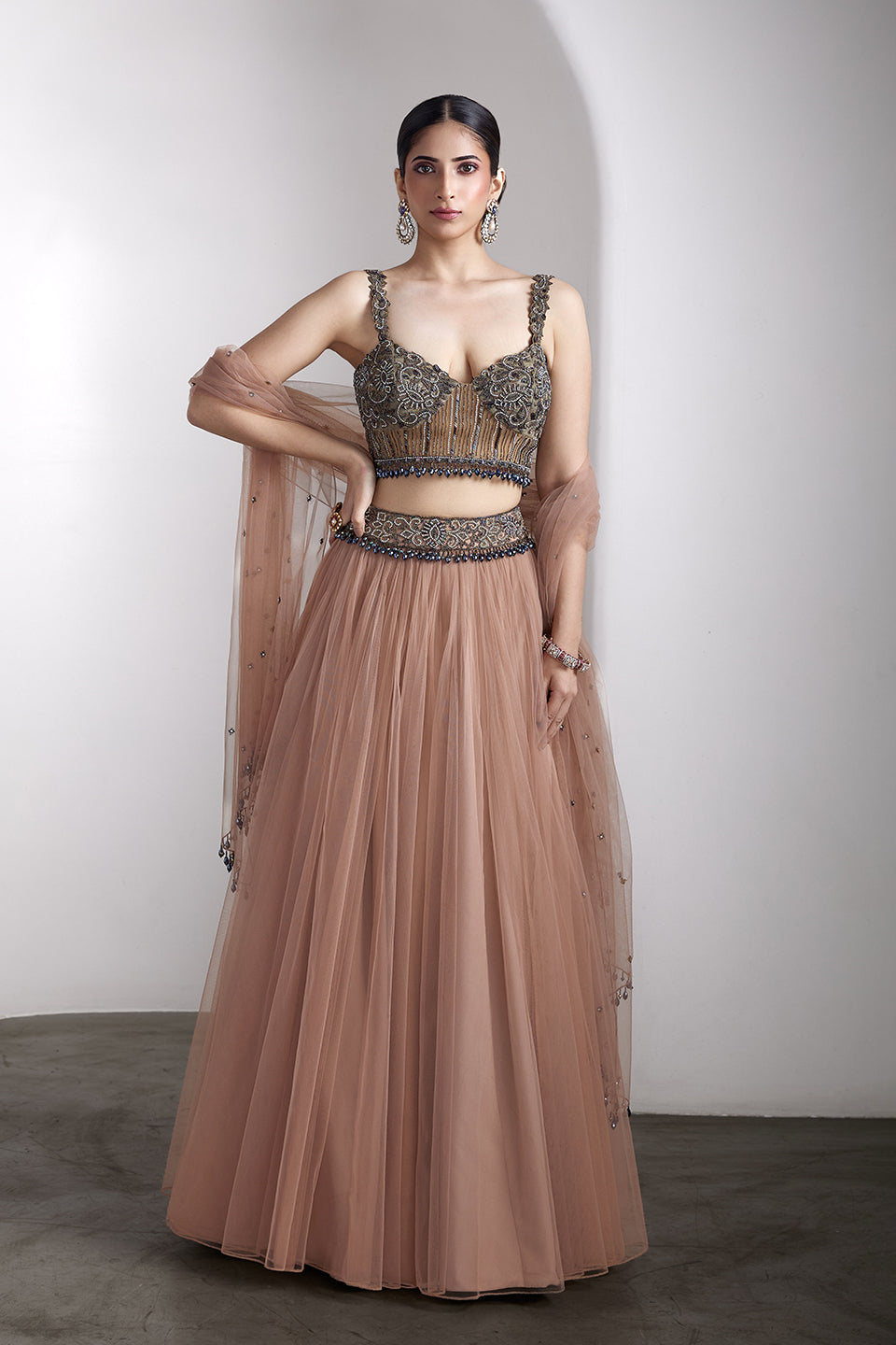 Antique pink embroidered lehenga set