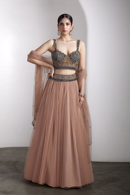 Antique pink embroidered lehenga set
