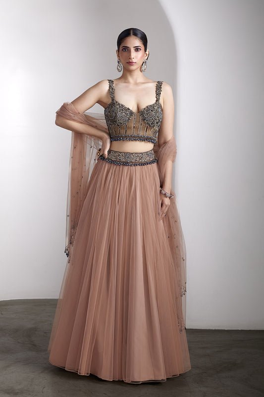 Antique pink embroidered lehenga set