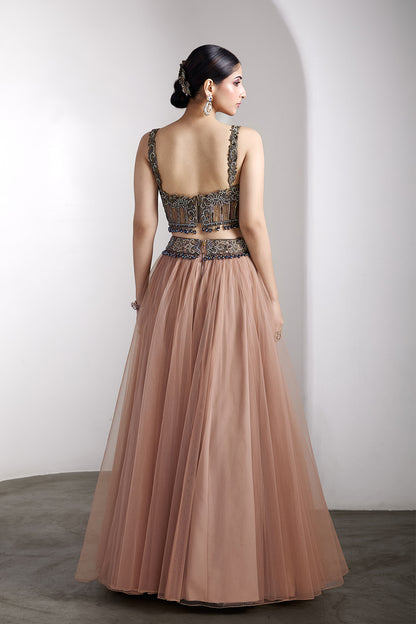 Antique pink embroidered lehenga set
