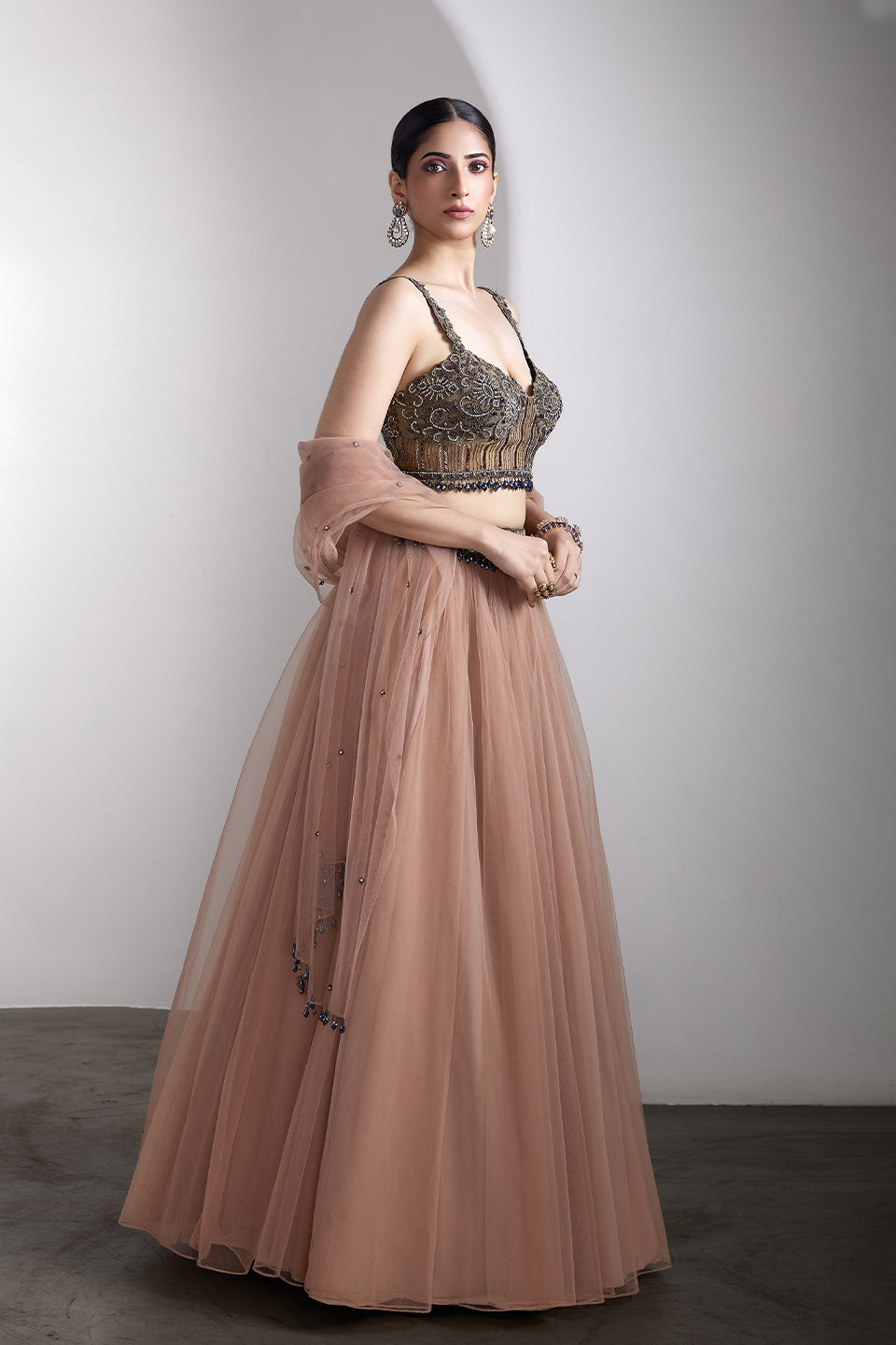 Antique pink embroidered lehenga set