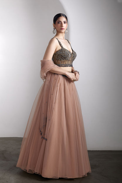 Antique pink embroidered lehenga set