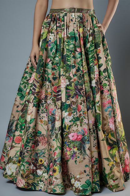 Botanical Printed Raw Silk Gown