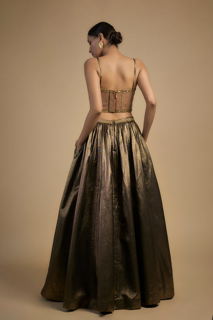 gold corset blouse and lehenga set