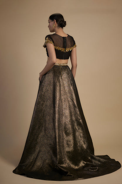 Gold embroidered corset fit Blouse and lehenga set