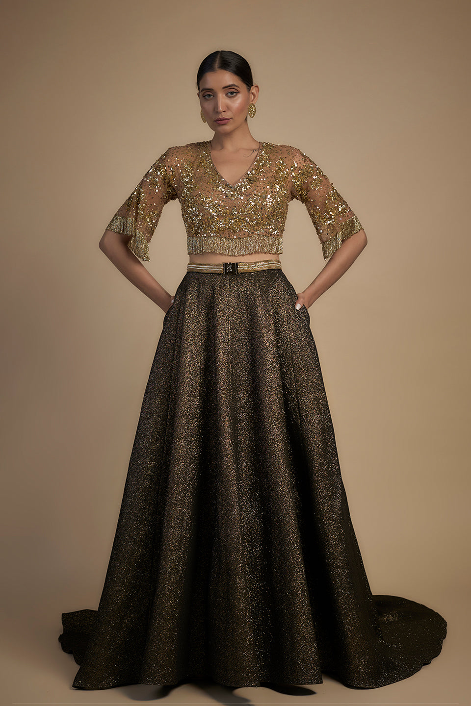 Black and gold Lehenga Set