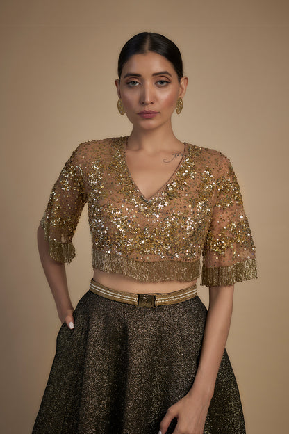 Black and gold Lehenga Set