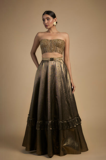 Gold handcrafted bustier lehenga set